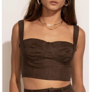 Bohme Brown Linen‎ Adela Crop Bustier Top Size XL